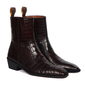 Perfect Cuban Heel Chelsea Boot Stitched Dark Brown Deep Cut Leather With Zip Closure By Brune & Bareskin