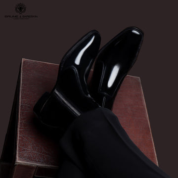 Black Patent Formal Boots Cuban Heel Zipper Closure