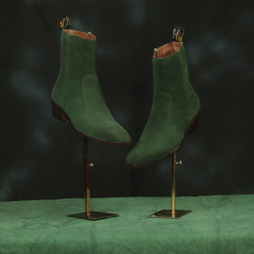 Perfect Cuban Heel Formal Boots High Ankle Green Suede Leather Zip Closure