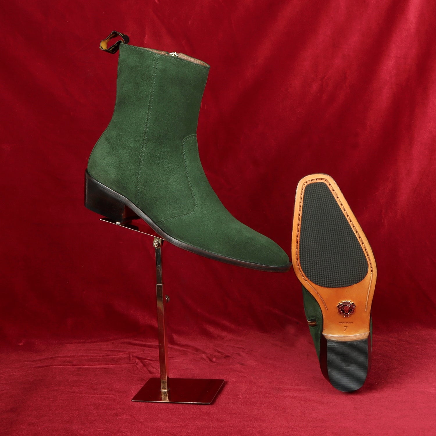 Men Emerald Green Red Bottoms Perfect Cuban Heel Formal Boots High