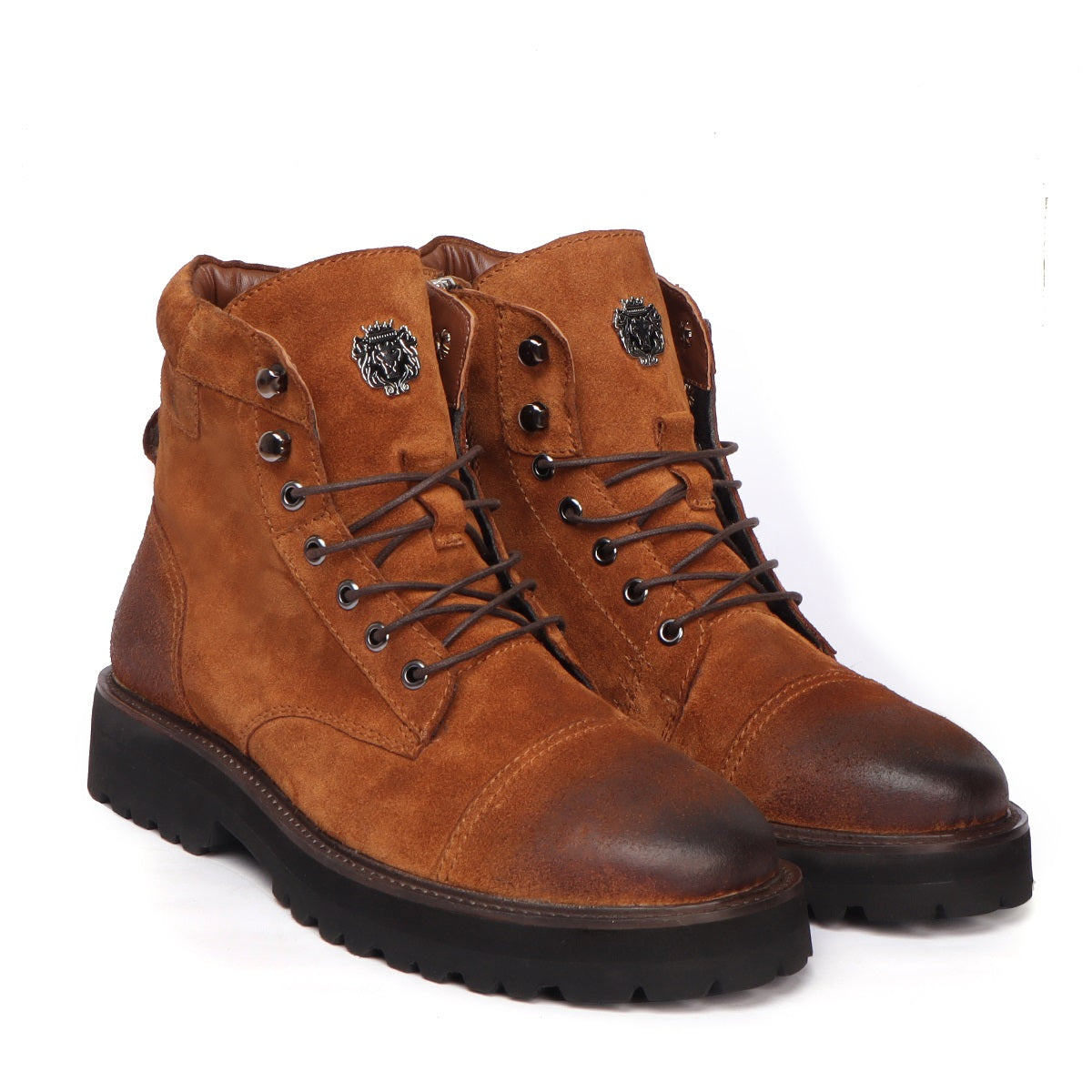 Burnished Orangish Biker Boots in Light Weight Suede Leather Toe and Heal Cap by Brune & Bareskin