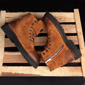 Burnished Orangish Biker Boots in Light Weight Suede Leather Toe and Heal Cap by Brune & Bareskin