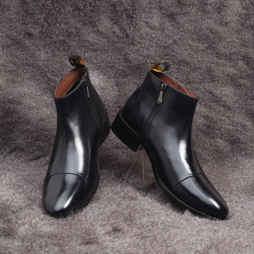 Black Leather High Ankle Chelsea Boots with Leather Sole one and only by Brune & Bareskin