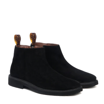 Black Suede Leather Round toe Men's Boot with Zip Closure By Brune & Bareskin