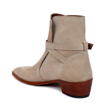Jodhpuri Suede Leather Boots with Beige Ankle Wrap Around Buckle Strap by Brune & Bareskin