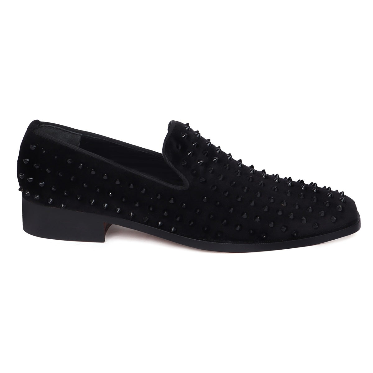 Black Studded Sleek Toe Italian Velvet Loafer For Men by Brune Bares