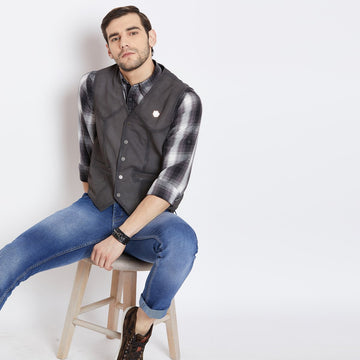 Graphite Collarless Leather Vests By  Brune & Bareskin