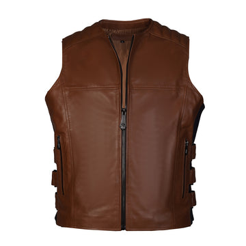 Sleeveless Biker Vest For Men in Tan Genuine Leather By Brune & Bareskin