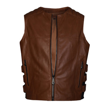 Sleeveless Biker Vest For Men in Tan Genuine Leather By Brune & Bareskin