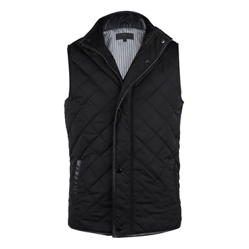 Diamond Stitched Patterned Black Puffer Vest Jacket Button Zip Closure  By Brune & Bareskin
