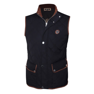 Black Puffer Vest Jacket with Diamond Stitched Patterned Zip Button Closure by Brune & Bareskin