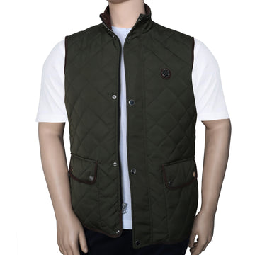 Men's Green Puffer Vest Jacket Diamond Patterned Zip Button Closure by Brune & Bareskin