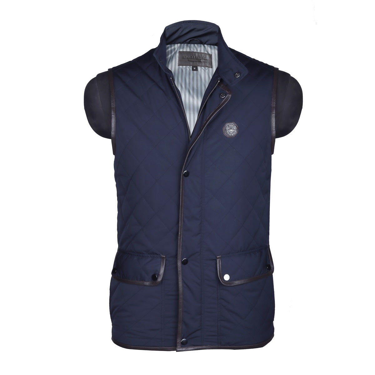 Light Weight Blue Puffer Vest Jacket For Men Diamond Patterned Button Zip Closure by Brune & Bareskin