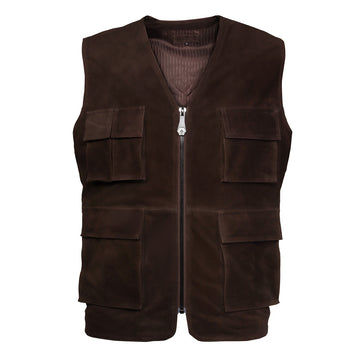 Handmade Elegant Dark Brown Suede Leather Multi-Pockets Vest