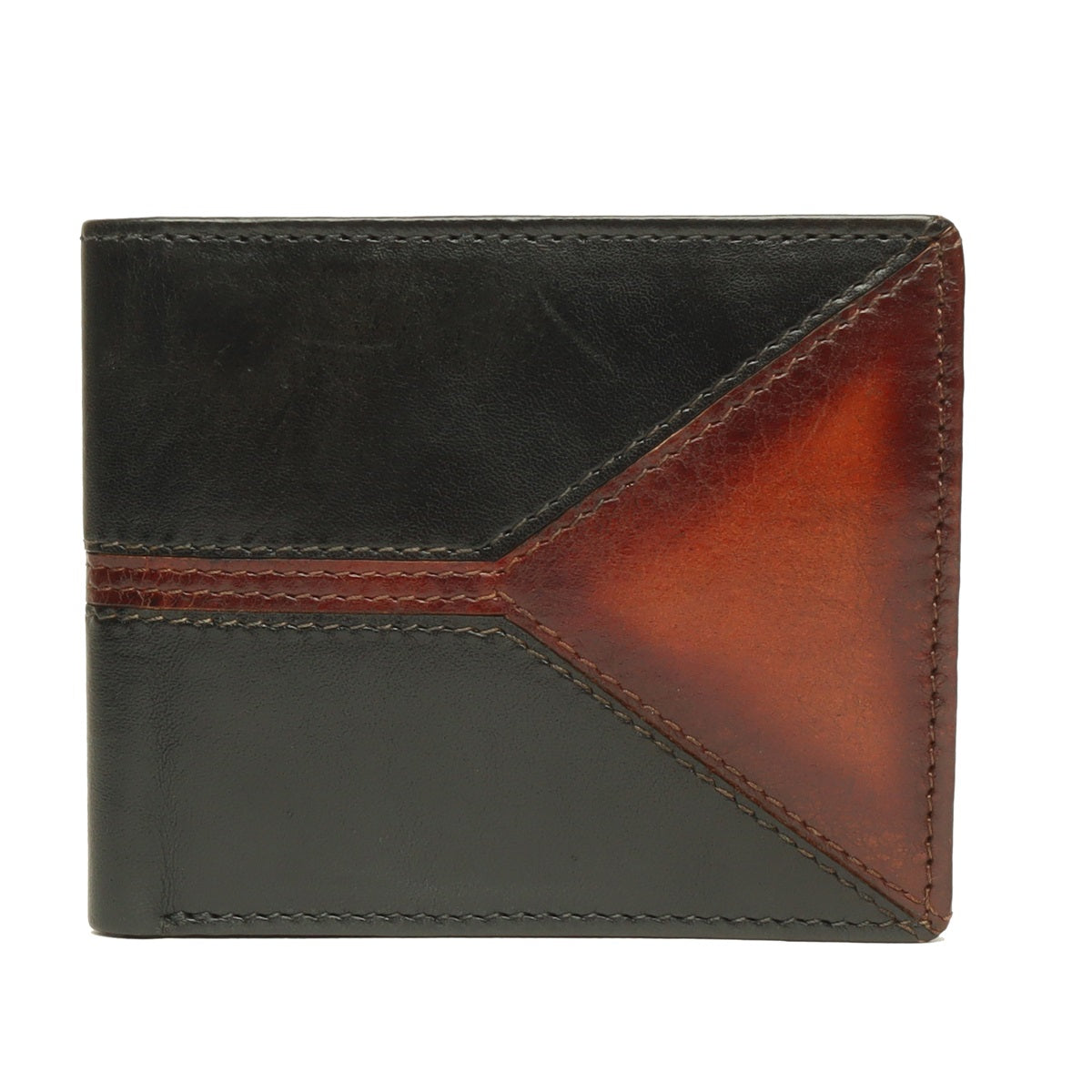 Tan/Black Combination Leather With Contrast Stitched Bifold Wallet By Brune
