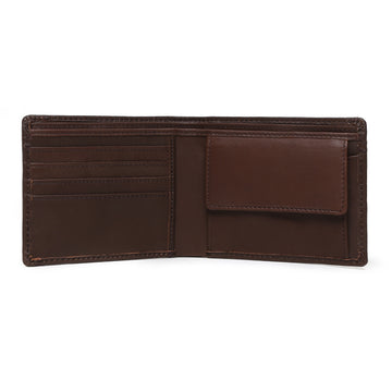 Brown Parallel Stitched Line Leather Wallet With Gunmetal Finish Brand Plate By Brune