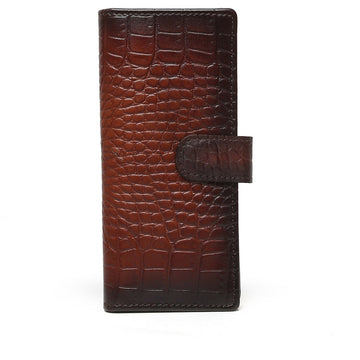 Brown Croco Print Leather Long Wallet