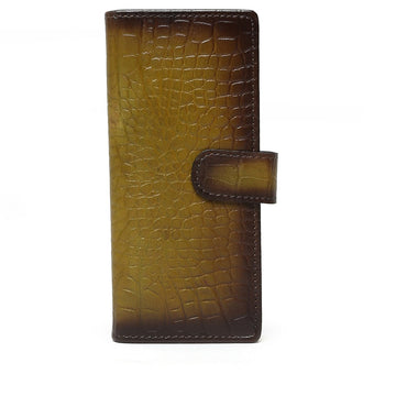 Olive Croco Print Leather Long Wallet