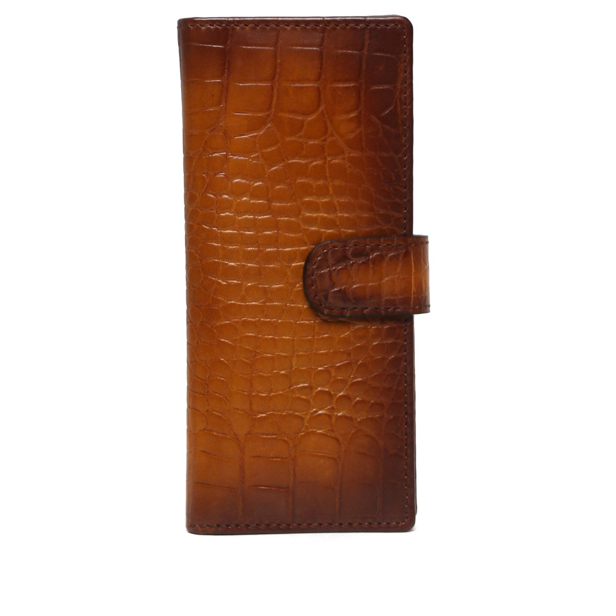 Tan Croco Print Leather Long Wallet
