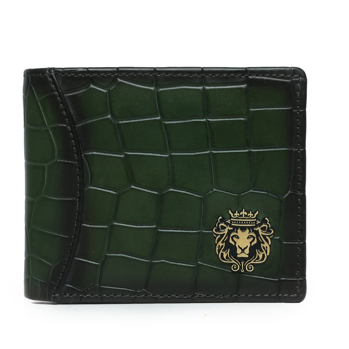 Green Deep Cut Croco Print Leather Men Wallet by Brune & Bareskin