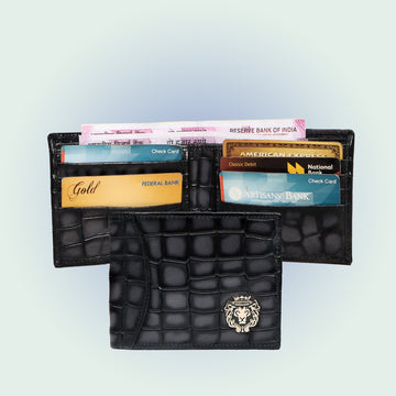 Croco Tectured Multi Pocket Bi-Fold Wallet in Grey