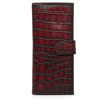 Burnished Wine Long Wallet in Deep Cut Leather with magnetic strap