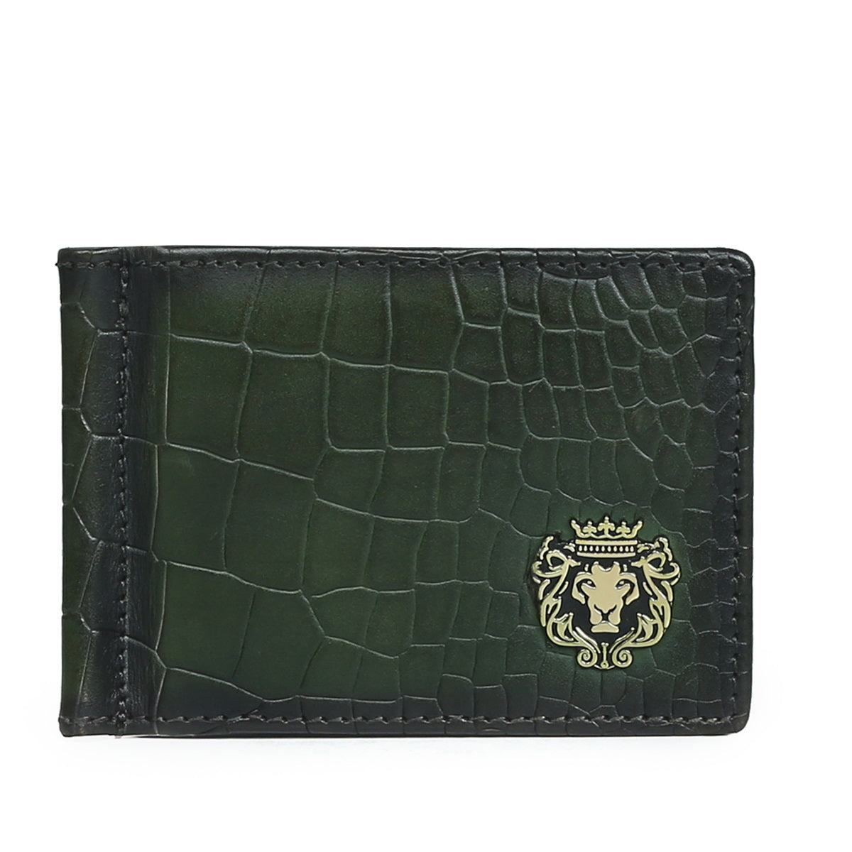 Mid Stitch Loop Fold Green Deep Cut Croco Print Leather Men Wallet By Brune & Bareskin