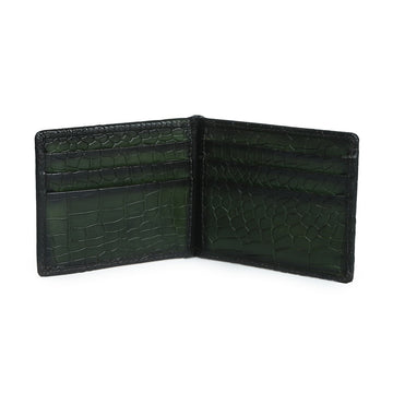 Mid Stitch Loop Fold Green Deep Cut Croco Print Leather Men Wallet By Brune & Bareskin