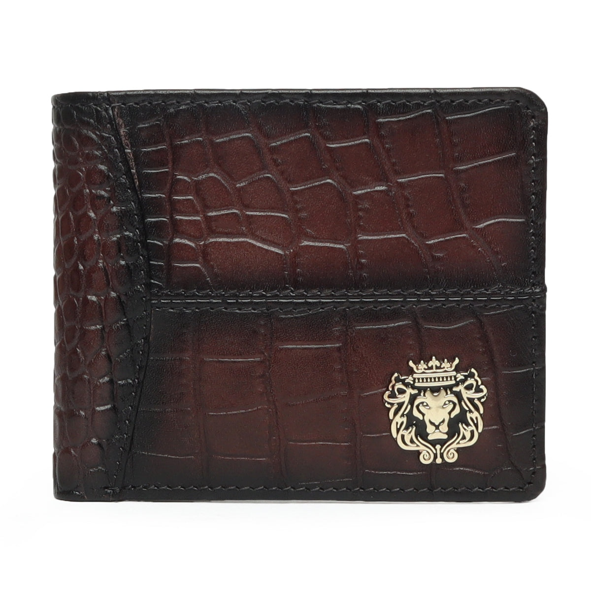 Dark Brown Deep Cut Croco Print Leather Wallet for Men By Brune & Bareskin