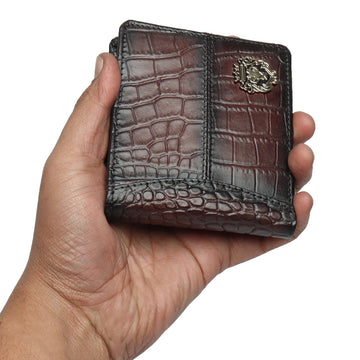 Dark Brown Deep Cut Croco Print Leather Wallet for Men By Brune & Bareskin