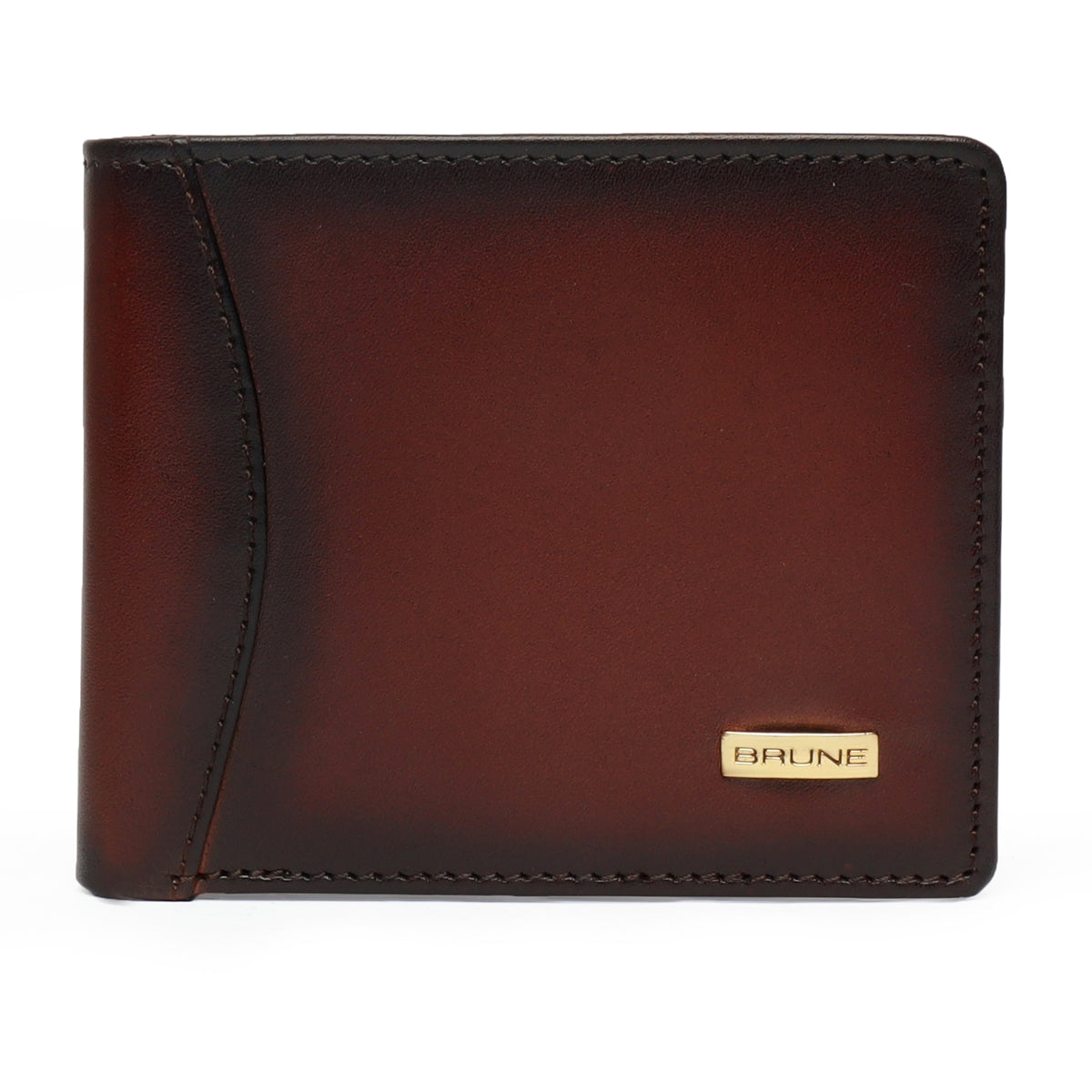 Brune & Bareskin Dark Brown Veg Tanned Hand Painted Leather Wallet For Men With Golden Nicklel Finished Logo