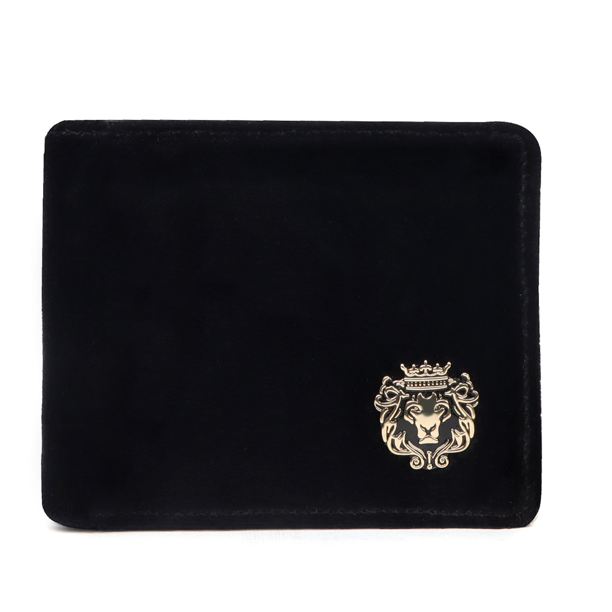 Black Italian Velvet Wallet For Men With Silver Metal Lion Logo By Brune & Bareskin