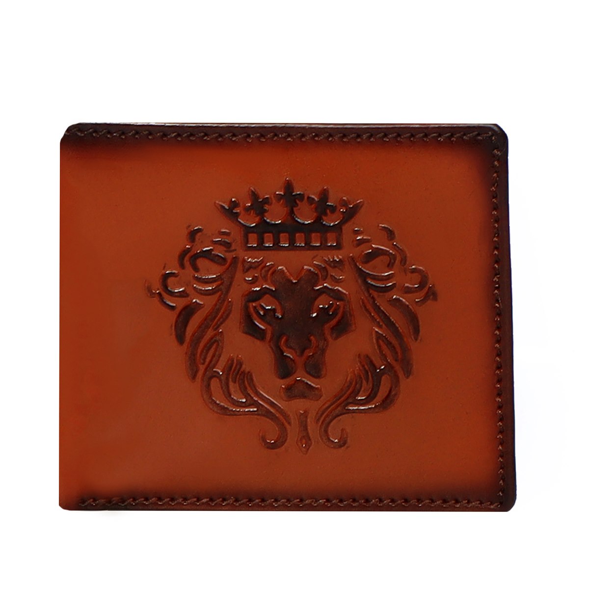 Men's Tan Hand Painted Bi-Fold Genuine Leather Wallet With Embossed Lion Logo By Brune & Bareskin