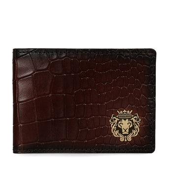 Men's Brown Bi-Fold Wallet in Croco Textured Leather