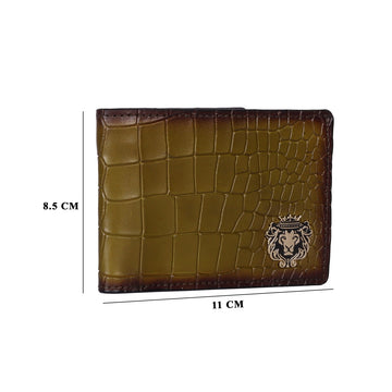 Olive Green Bi-Fold Wallet in Deep Cut Croco Textured Leather