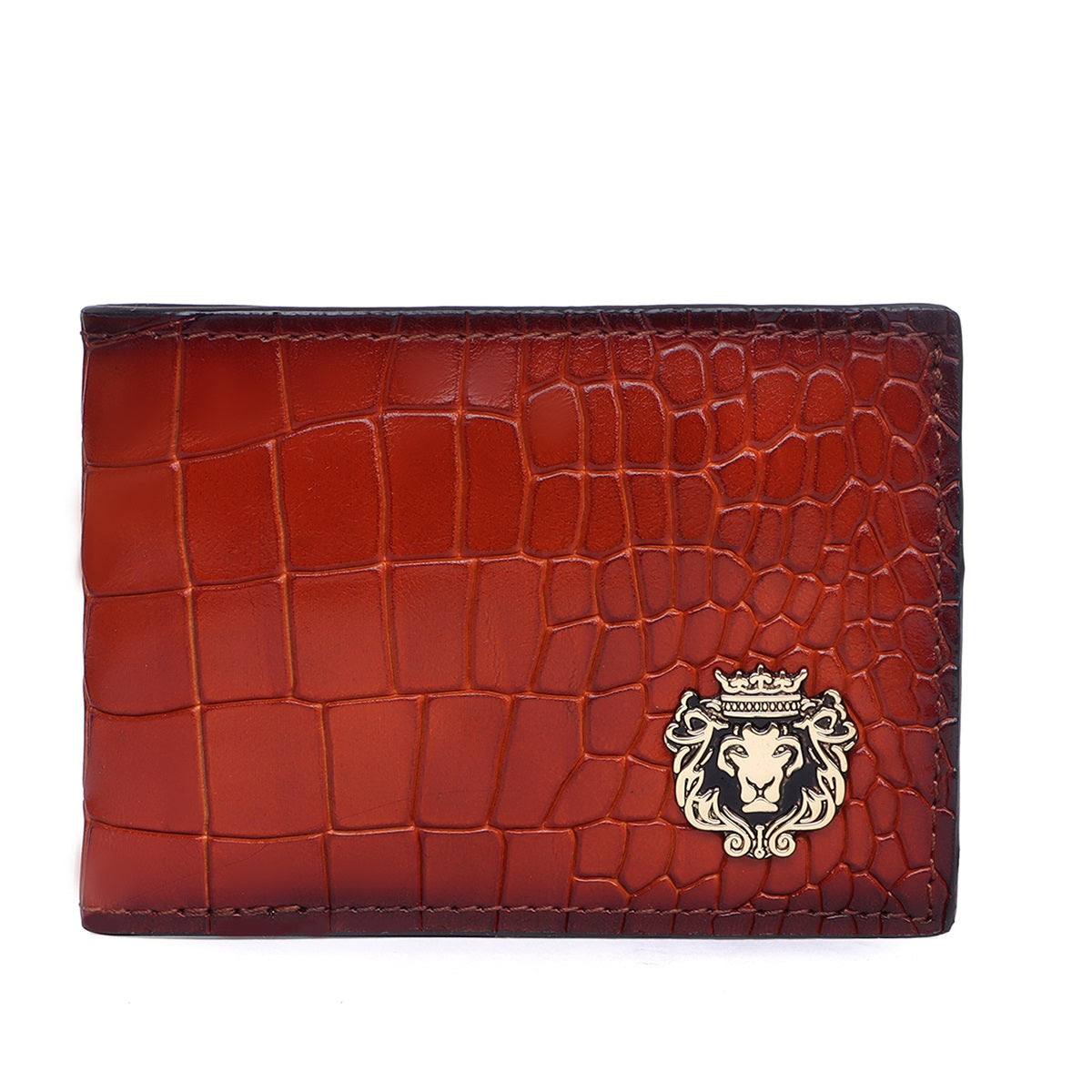 Men's Tan Bi-Fold Wallet in Deep Cut Croco Textured Leather