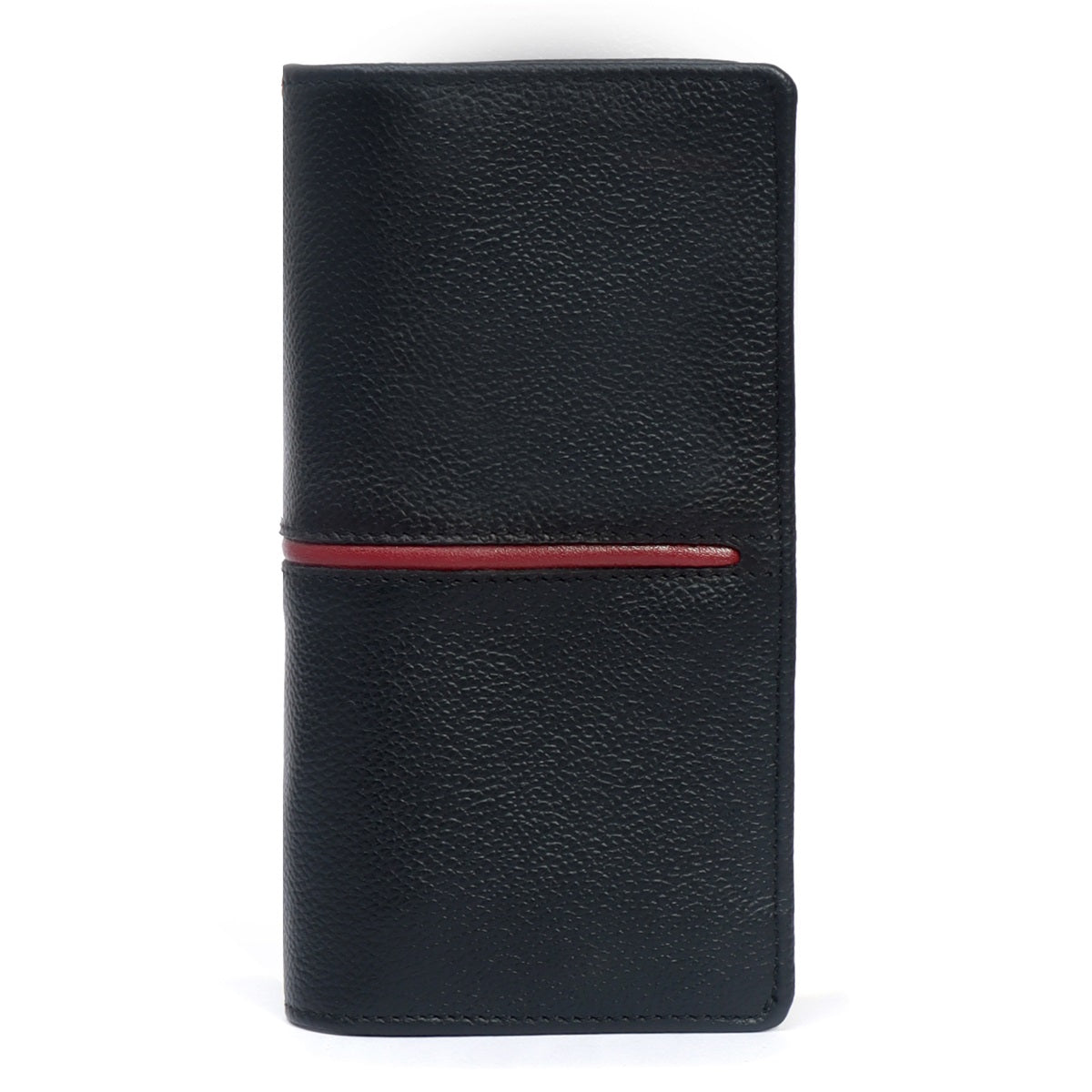 Black Textured Leather Wallet with Long Zip Compartment