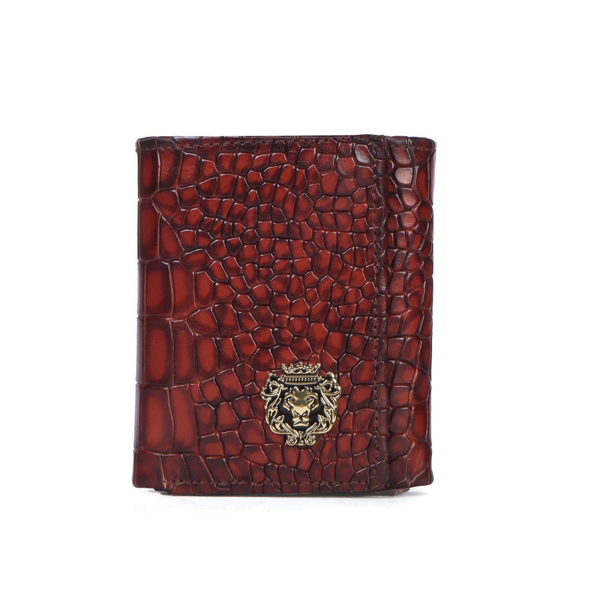 Tri-Fold Multi-Pockets Full Smoky Tan Deep Cut Croco Textured Leather Wallet