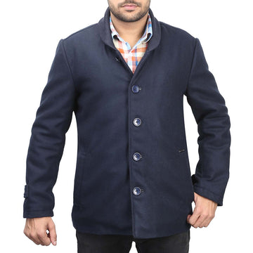 Bareskin Men's Navy Plain Classic Woollen Coat