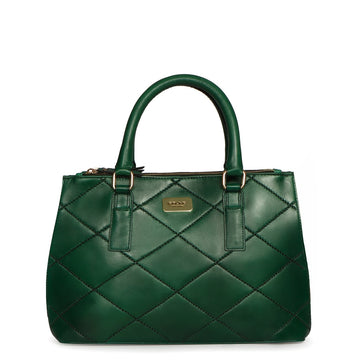 Stylish Medium Green Diamond Stitched Genuine Leather Ladies Handbag By Brune & Bareskin