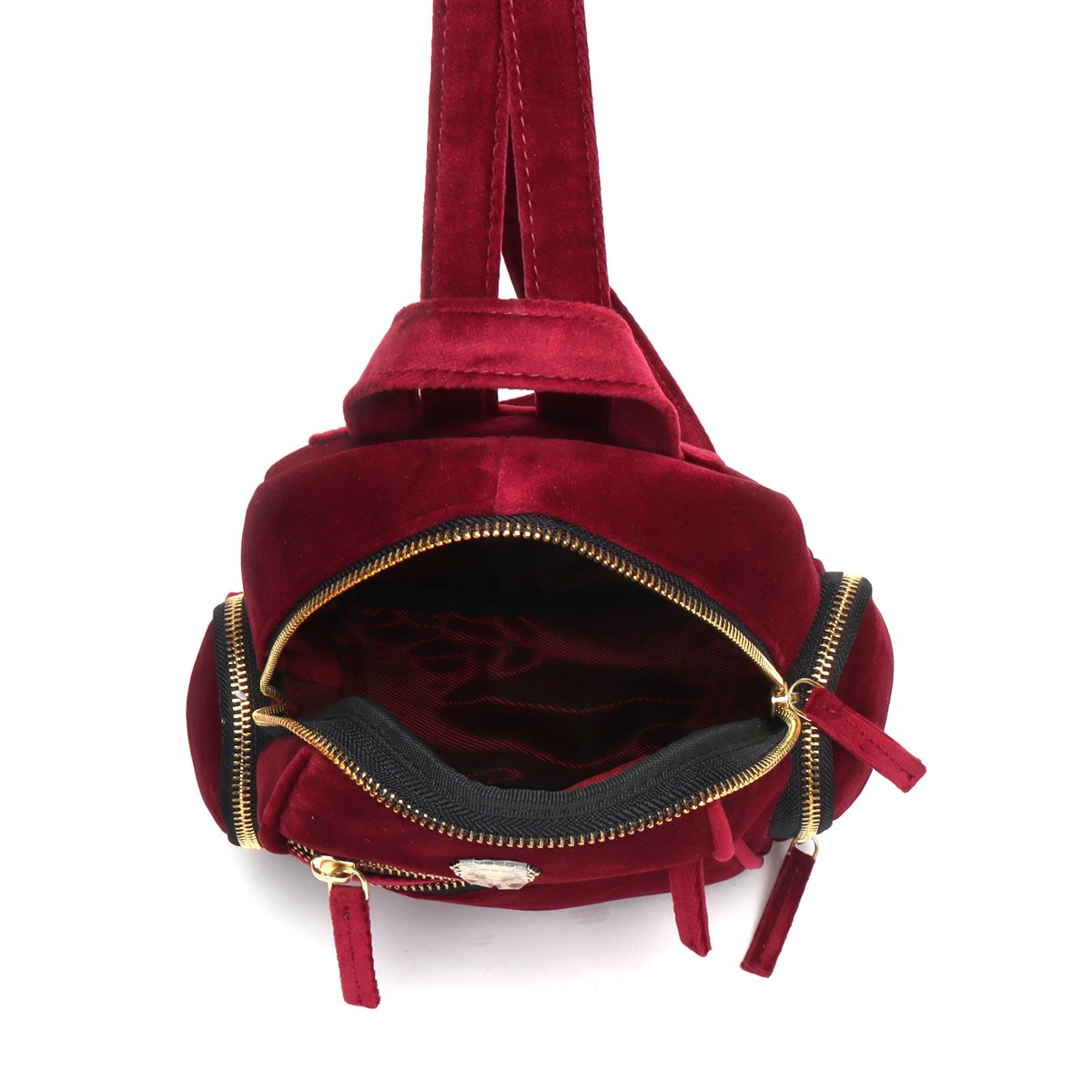 burgundy velour mini backpack Red Velvet Signature Metal Lion Women Backpack By Brune & Bareskin