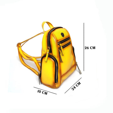 Yellow Leather Signature Metal Lion Women Backpack By Brune & Bareskin