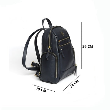 Navy Blue Genuine Leather Ladies Backpack with Brand Logo