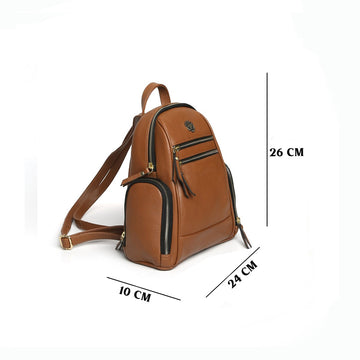 Tan Leather Signature Metal Lion Women Backpack By Brune & Bareskin