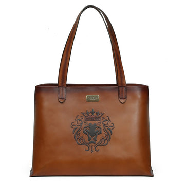 Shopping Bag for Women Tan Leather Top Zip Opening by Brune & Bareskin