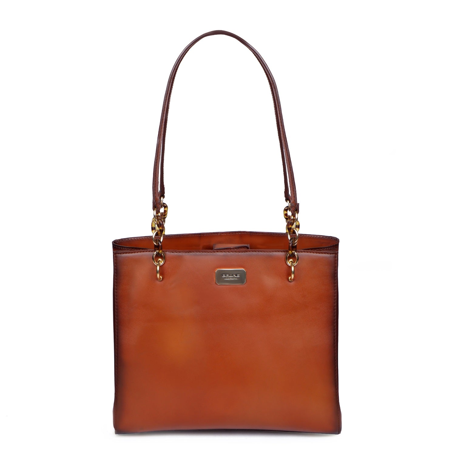 Tan Leather Hand Bag for Ladies with Button Closure
