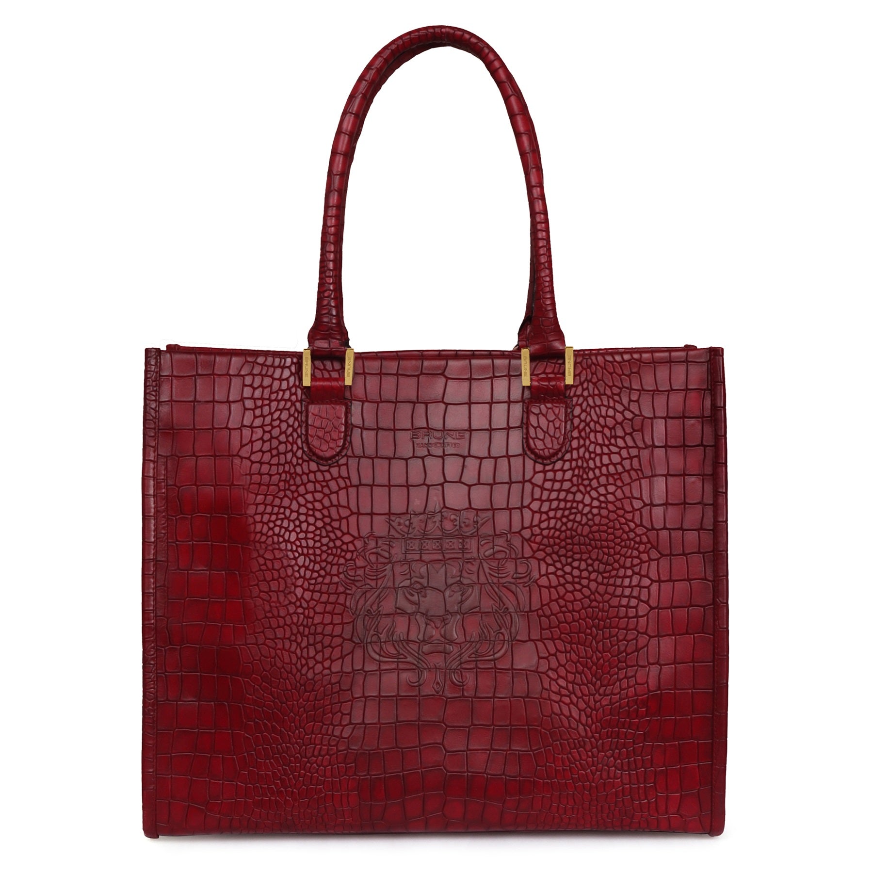 Wine Large Hand Bag in  Deep Cut Leather