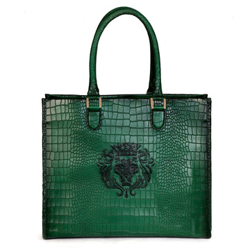 Large Hand Bag/Shopping Bag in Deep Cut Green Leather