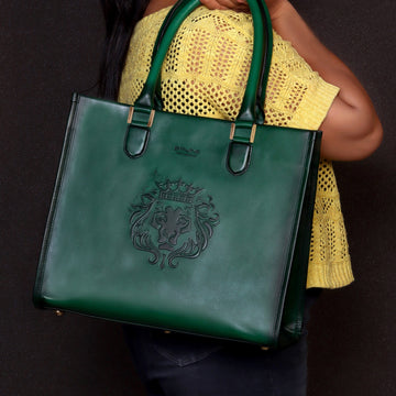 Green Leather Medium Size Hand Bag