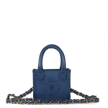 Micro Sized Hand Bag in Blue Genuine Leather